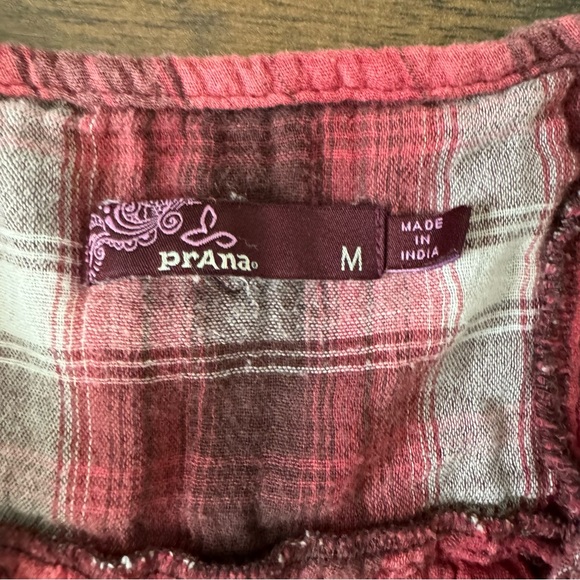Prana Womens Red Plaid Pull Over Blouse Francine Long Sleeve - Picture 3 of 7